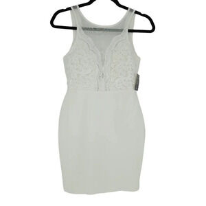 Lulus Coquina Bodycon Mini Dress White Lace Sleeveless Zip Back Sheath NWT